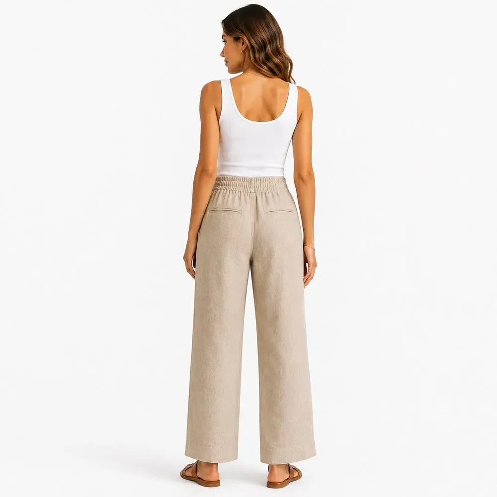 Quince Women 100% European Linen Pants Size Medium Flax Wide Leg Vacation Travel